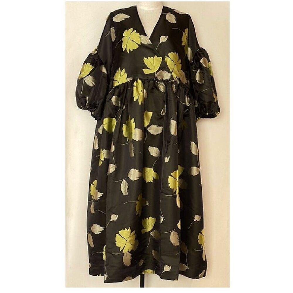 RHODE Black Midi Dress with Yellow Floral Print